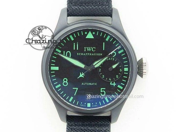 MIROTIME 0510 Durable Big Pilot 5019 Ceramic Case Black Dial Green Markers Asian 23J 7396